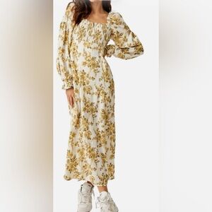 Free People Textured Cream and Brown Dress